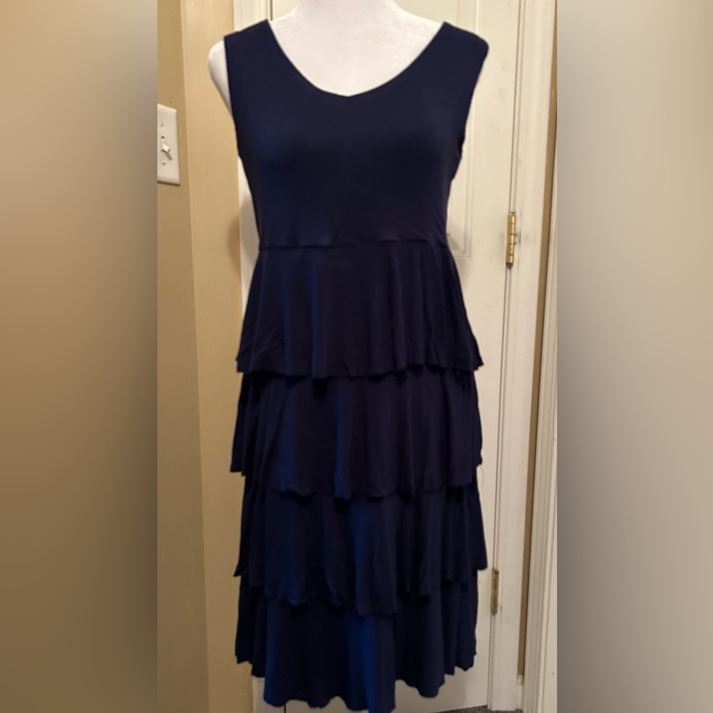 Style & Co. Navy Blue Sleeveless Tiered Ruffle Midi Dress size Small